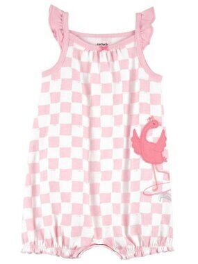 NWT. CARTER'S Baby Girls' Pink Checkered Flamingo Romper